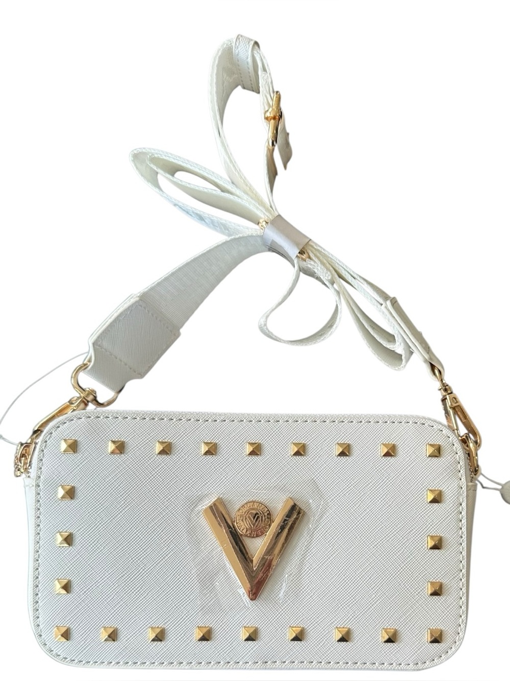 Valentino Orlandi White Crossbody Purse Studded Gold Hardware Designer Bag NWT